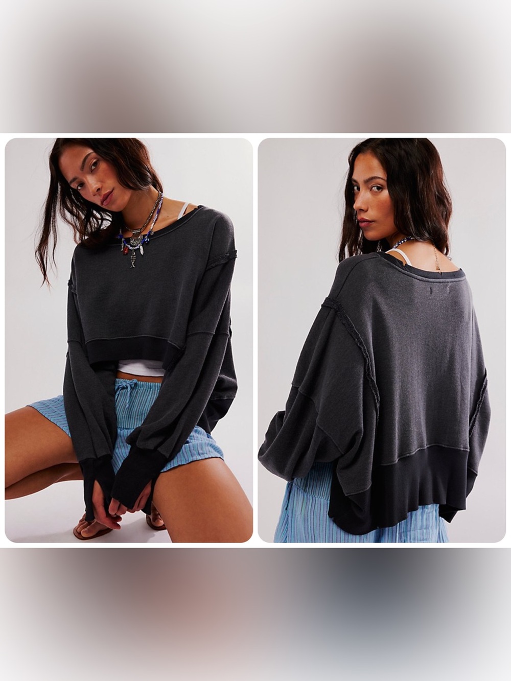 NWOT Free People We The Free Camden Cropped Sweatshirt - Black